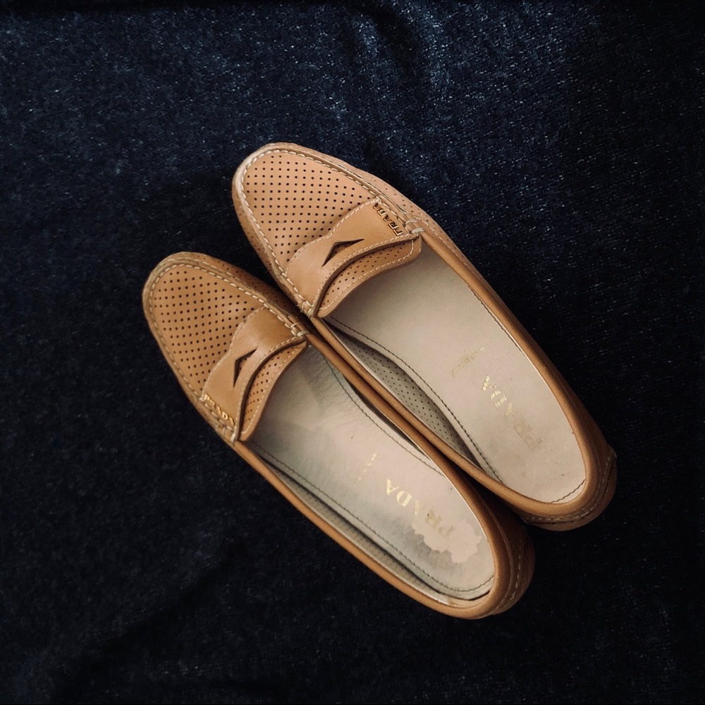 Prada tan colored driving loafer